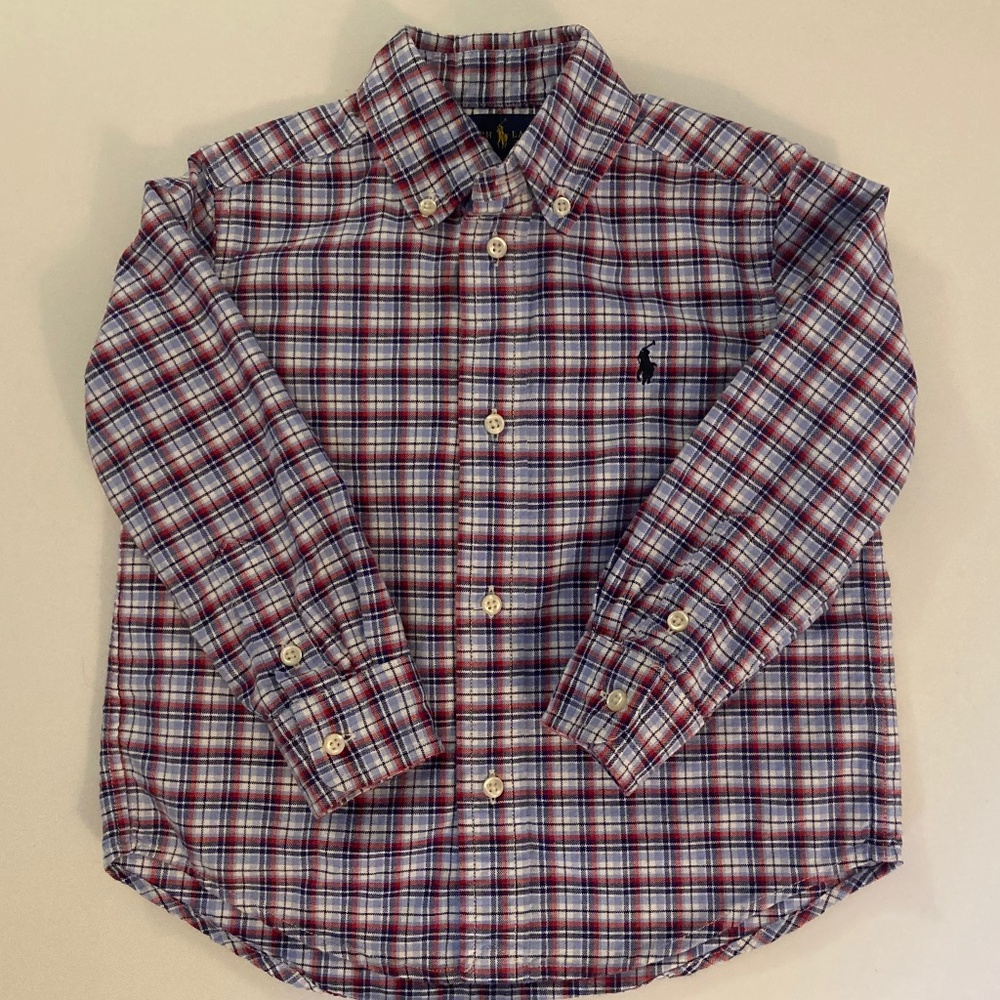 Ralph Lauren toddler boy button down - size 3t - red white and blue plaid